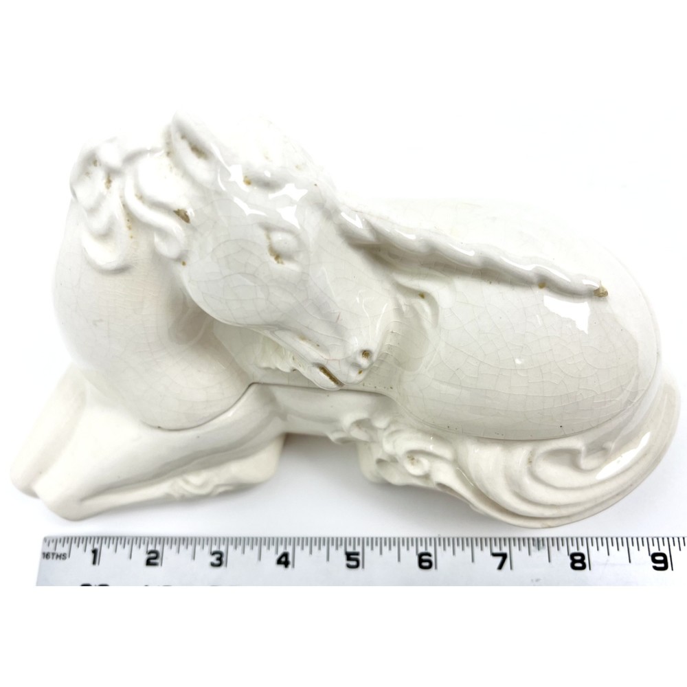 Fantasy Toujours Moi White Unicorn Silk Milk Bath Lidded Vintage Dish